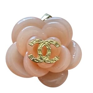 Chanel Coral/Peach Flower Zipper Pull with Gold Logo